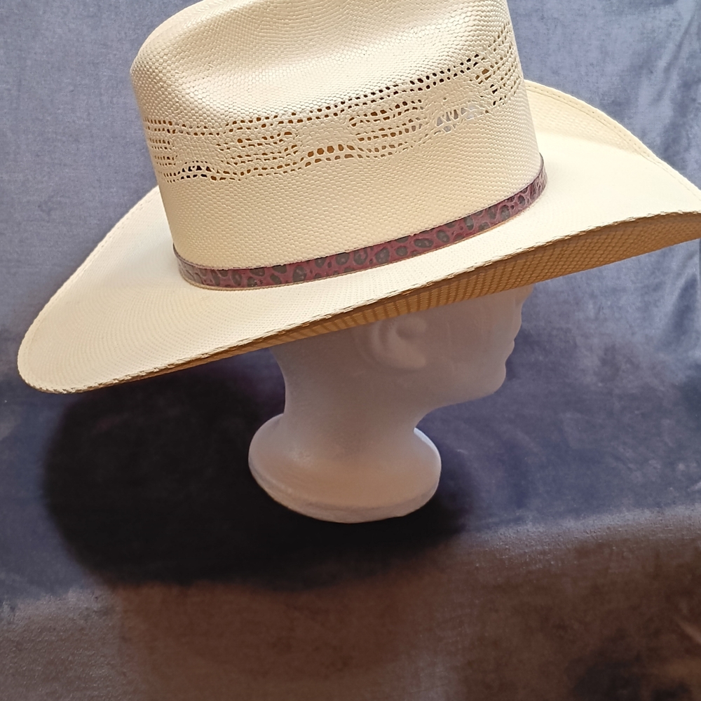 Bangora Branded Cream Straw Cowboy Hat with Band - Picture 3 of 13